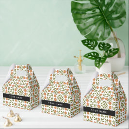 Orangefarbene Blume, Blumenmuster, Boho, Ihr Name Geschenkschachtel