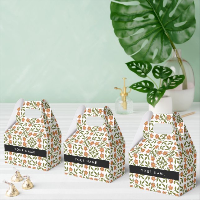 Orangefarbene Blume, Blumenmuster, Boho, Ihr Name Geschenkschachtel (Zahlreiche)