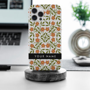 Orangefarbene Blume, Blumenmuster, Boho, Ihr Name iPhone 15 Pro Max Hülle