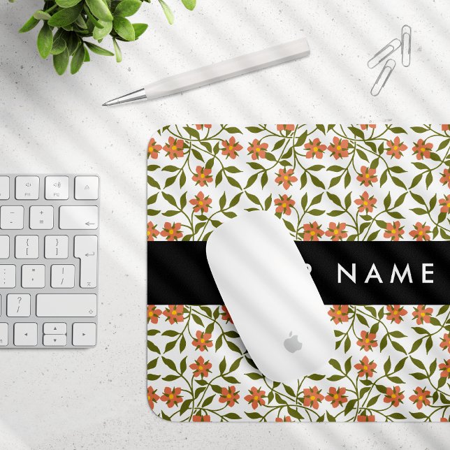 Orangefarbene Blume, Blumenmuster, Boho, Ihr Name Mousepad (Von Creator hochgeladen)
