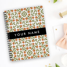 Orangefarbene Blume, Blumenmuster, Boho, Ihr Name Notizbuch