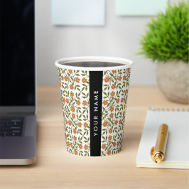 Orangefarbene Blume, Blumenmuster, Boho, Ihr Name Pappbecher