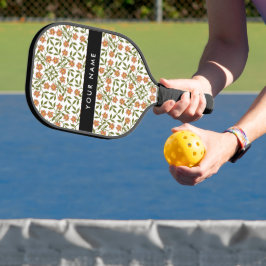 Orangefarbene Blume, Blumenmuster, Boho, Ihr Name Pickleball Schläger