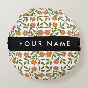 Orangefarbene Blume, Blumenmuster, Boho, Ihr Name Rundes Kissen