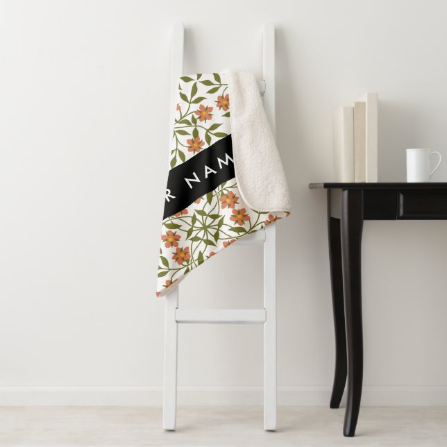 Orangefarbene Blume, Blumenmuster, Boho, Ihr Name Sherpadecke (Beispiel)