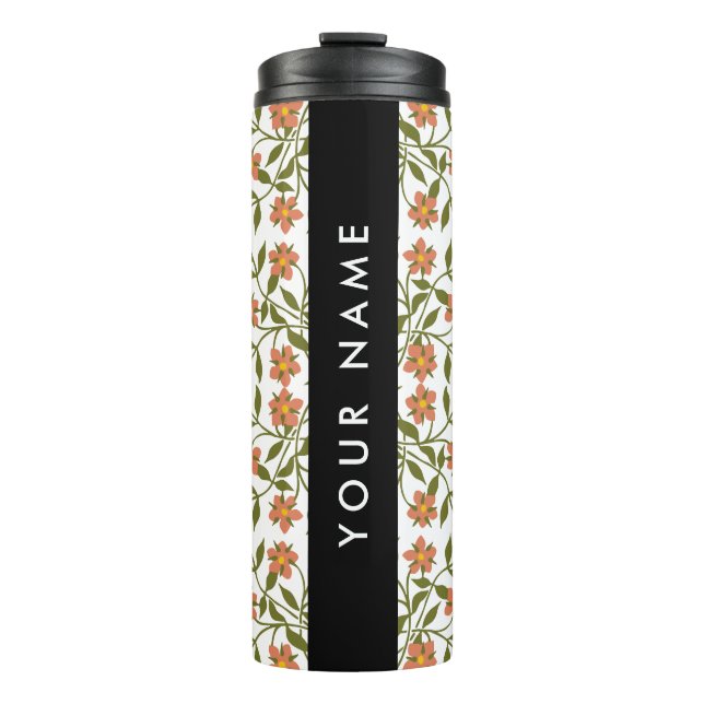 Orangefarbene Blume, Blumenmuster, Boho, Ihr Name Thermosbecher (Vorderseite)