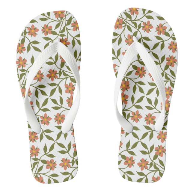 Orangefarbene Blume, Blumenmuster, Grünpflanzen, B Flip Flops (Fußbett)