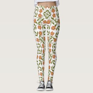 Orangefarbene Blume, Blumenmuster, Grünpflanzen, B Leggings