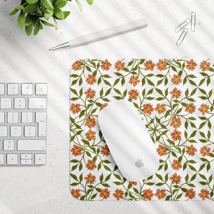 Orangefarbene Blume, Blumenmuster, Grünpflanzen, B Mousepad