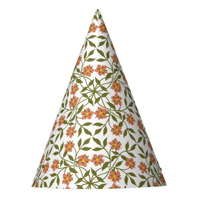 Orangefarbene Blume, Blumenmuster, Grünpflanzen, B Partyhütchen (Vorderseite)