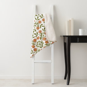 Orangefarbene Blume, Blumenmuster, Grünpflanzen, B Sherpadecke