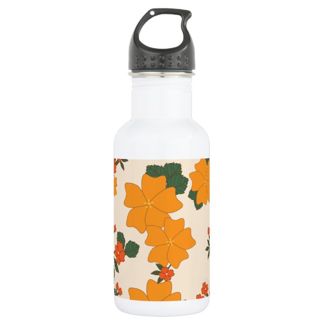 Orangefarbene Blume, Blumenmuster, Muster von Blum Edelstahlflasche (Vorderseite)