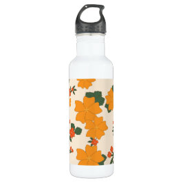 Orangefarbene Blume, Blumenmuster, Muster von Blum Edelstahlflasche