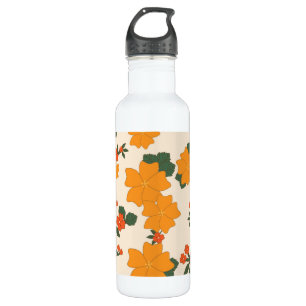 Orangefarbene Blume, Blumenmuster, Muster von Blum Edelstahlflasche