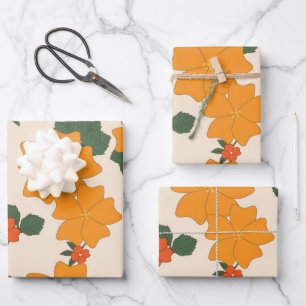 Orangefarbene Blume, Blumenmuster, Muster von Blum Geschenkpapier Set