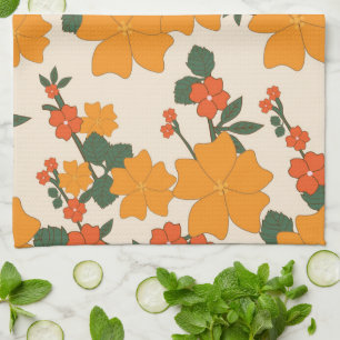Orangefarbene Blume, Blumenmuster, Muster von Blum Geschirrtuch