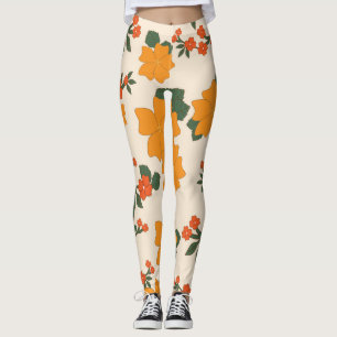 Orangefarbene Blume, Blumenmuster, Muster von Blum Leggings