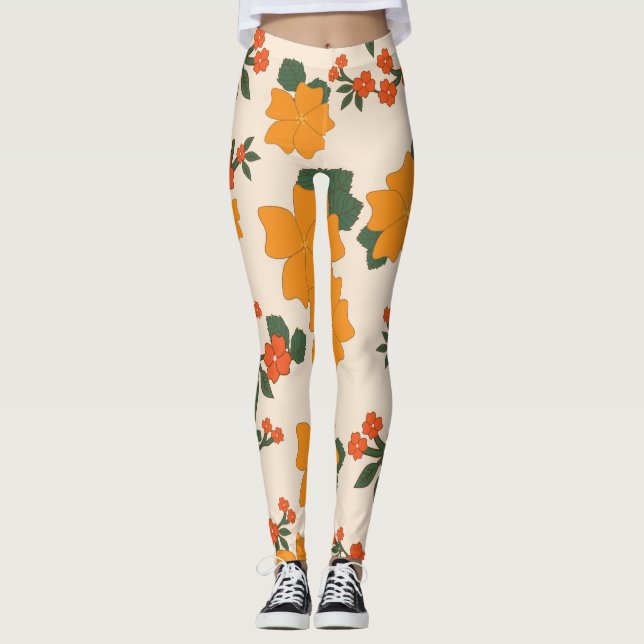 Orangefarbene Blume, Blumenmuster, Muster von Blum Leggings (Vorderseite)