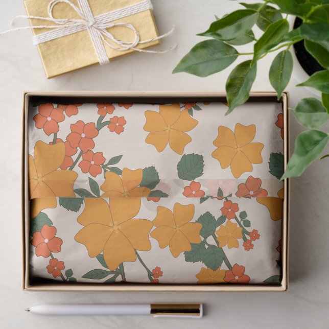 Orangefarbene Blume, Blumenmuster, Muster von Blum Seidenpapier (Geschenk)