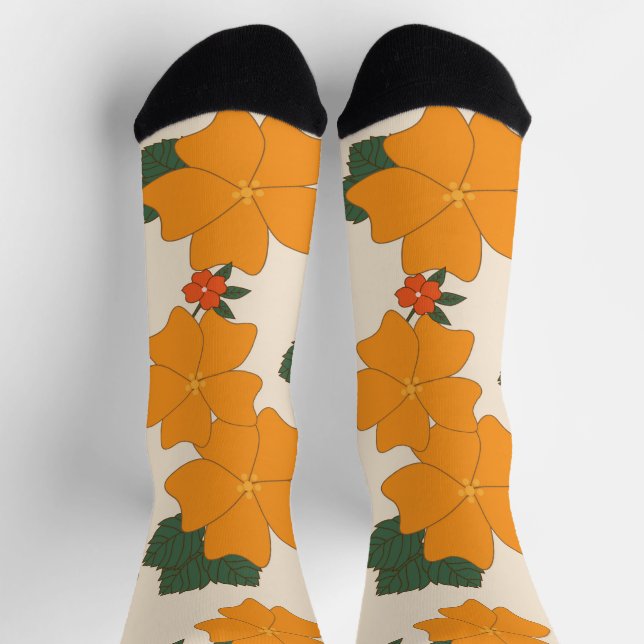 Orangefarbene Blume, Blumenmuster, Muster von Blum Socken (Oben)