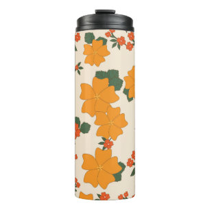 Orangefarbene Blume, Blumenmuster, Muster von Blum Thermosbecher