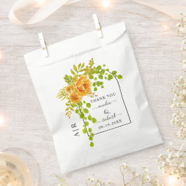 Orangefarbene Blume, Bogen und Monogramm-Hochzeit Geschenktütchen