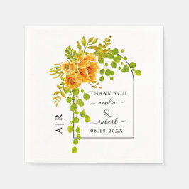 Orangefarbene Blume, Bogen und Monogramm-Hochzeit Serviette