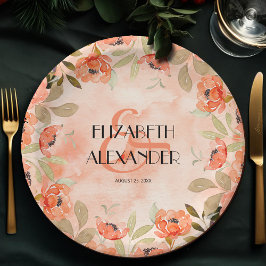 Orangefarbene Blume Brautparty Pappteller