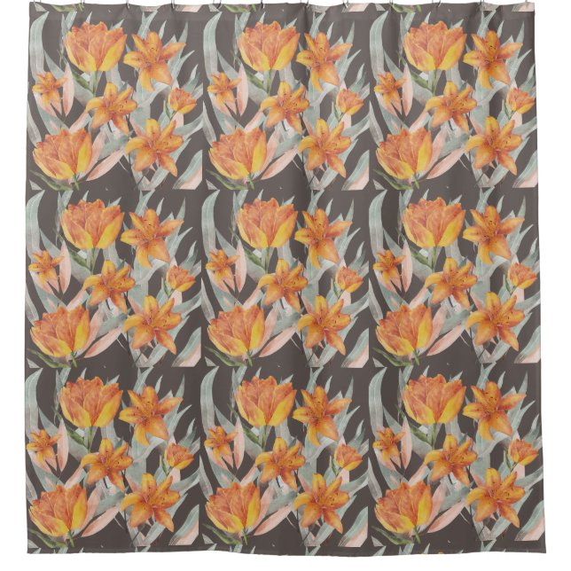 orangefarbene Blume Duschvorhang (Vorderseite)