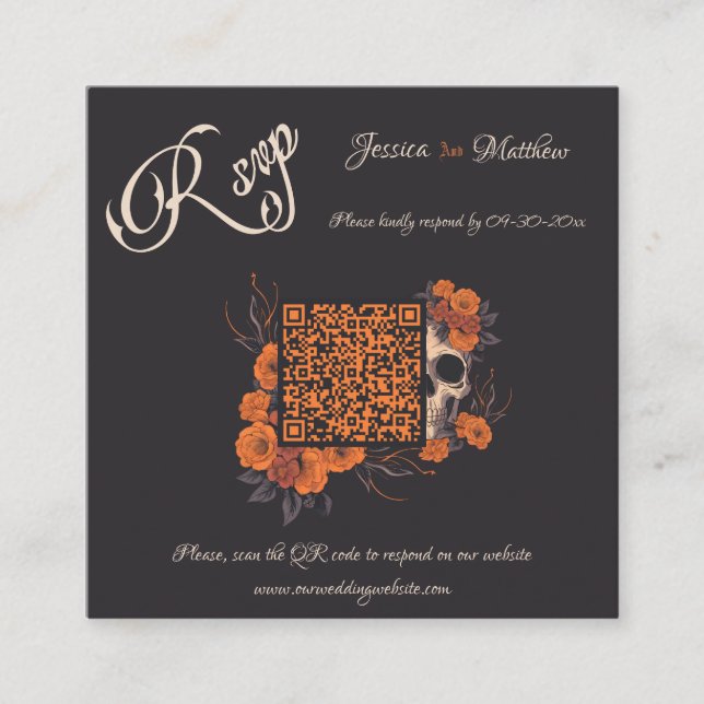 Orangefarbene Blume Eleganter Minimaler QR-Code RS Begleitkarte (Vorderseite)