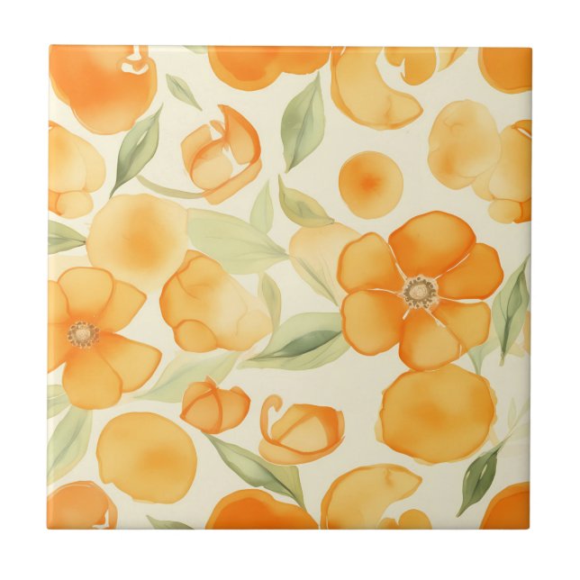 Orangefarbene Blume Fliese (Vorderseite)