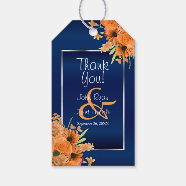Orangefarbene Blume für Navy Blue Geschenkanhänger (Vorderseite)