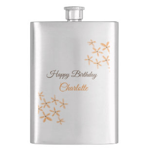 Orangefarbene Blume Geburtstag Geburtstag hinzufüg Flachmann