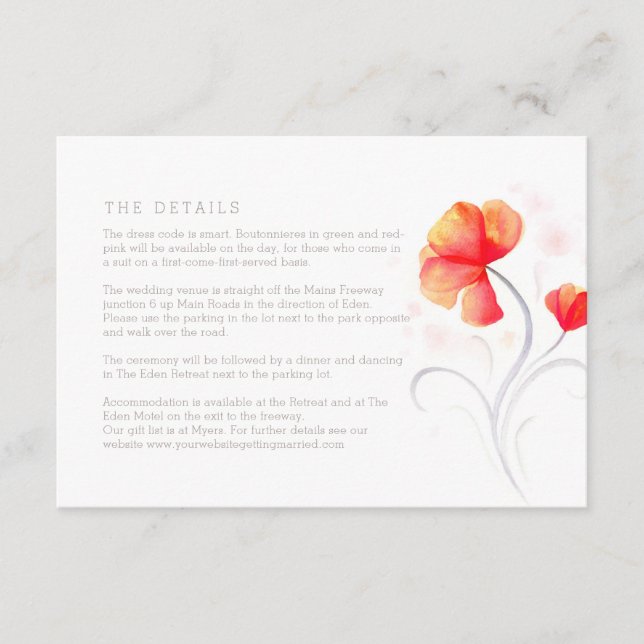 Orangefarbene Blume, graue, wirbelfarbene Wasserfa Begleitkarte (Vorderseite)