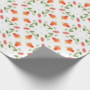 Orangefarbene Blume, grüne Blätter Geschenkpapier