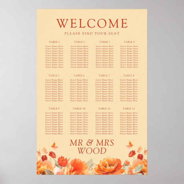 Orangefarbene Blume Hochzeit im Herbst Seekarte Poster (Vorne)