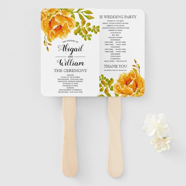 Orangefarbene Blume Hochzeitsfeier Fächer (Vorne und Hinten)