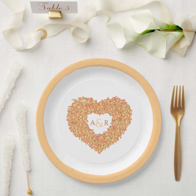 Orangefarbene Blume Hochzeitstuppenmuskeln Pappteller (Hochzeit)