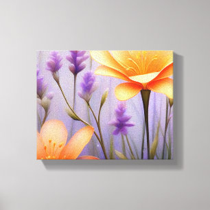 Orangefarbene Blume in einem Lila Feld erschlagen Leinwanddruck