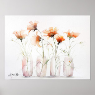 Orangefarbene Blume in Glasvasen Poster