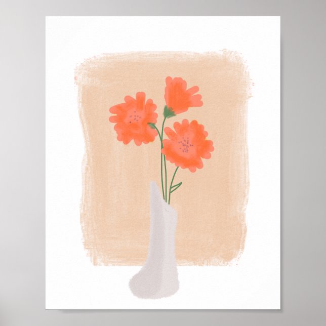 Orangefarbene Blume in Vase Kunsthandwerk Poster (Vorne)