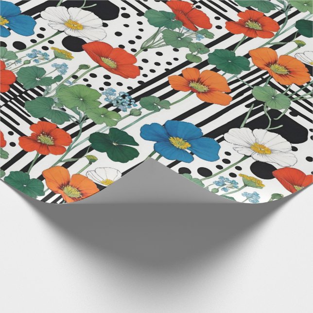 Orangefarbene Blume in Weiß und Schwarz Geschenkpapier (Ecke)