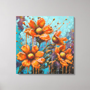 Orangefarbene Blume mit Pinselstrichen Leinwanddruck