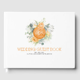 Orangefarbene Blume Monogramm Hochzeit Gästebuch