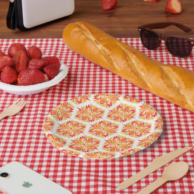 Orangefarbene Blume, Muster von Blume, Muster von  Pappteller (Picknick)