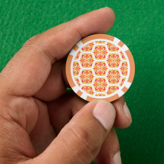 Orangefarbene Blume, Muster von Blume, Muster von  Pokerchips (Hand)
