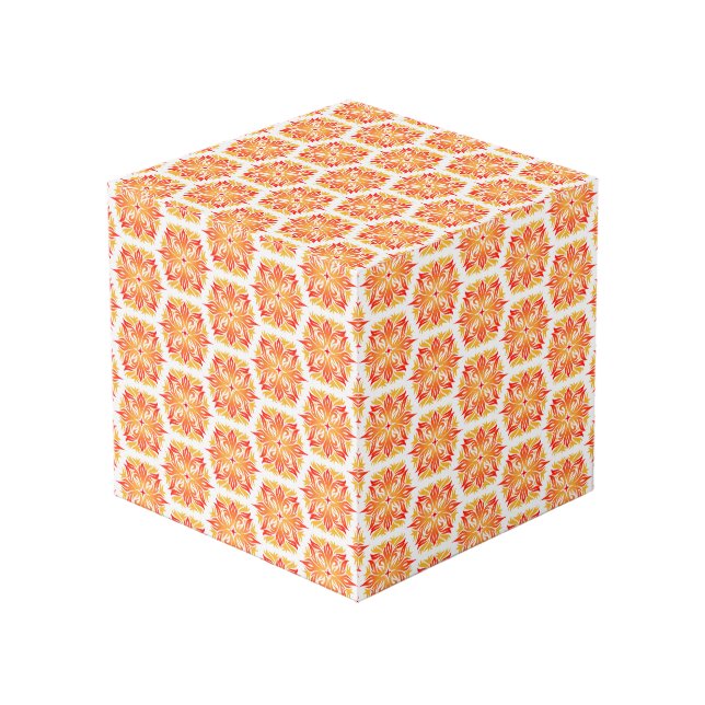 Orangefarbene Blume, Muster von Blume, Muster von  Würfel (Vorderseite Schrägansicht)