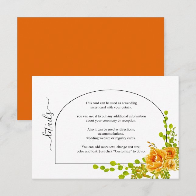 Orangefarbene Blume und Hochzeiten im Herbst Begleitkarte (Vorne/Hinten)