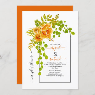 Orangefarbene Blume und Hochzeitspaare duschen Einladung