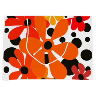 Orangefarbene Blume und schwarze Polka-Punkte Große Geschenktüte